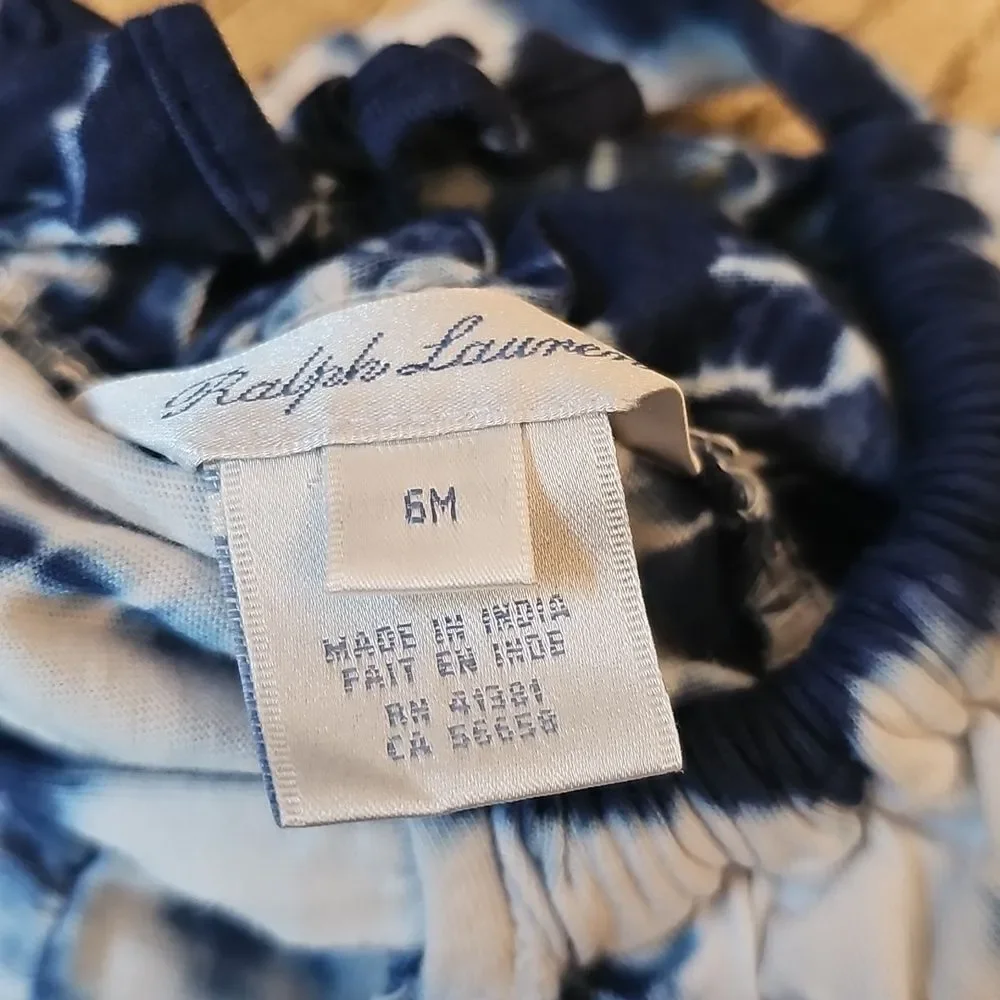 Ralph Lauren Navy and White Tie Dye Baby Romper 6M